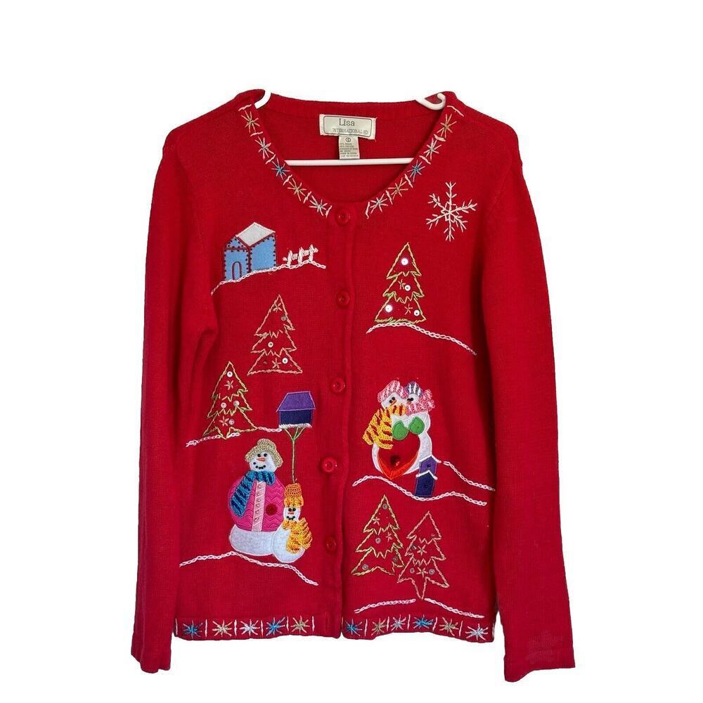 Lisa International Women's Ugly Christmas Sweater Embellished Embroidered Sz S‎